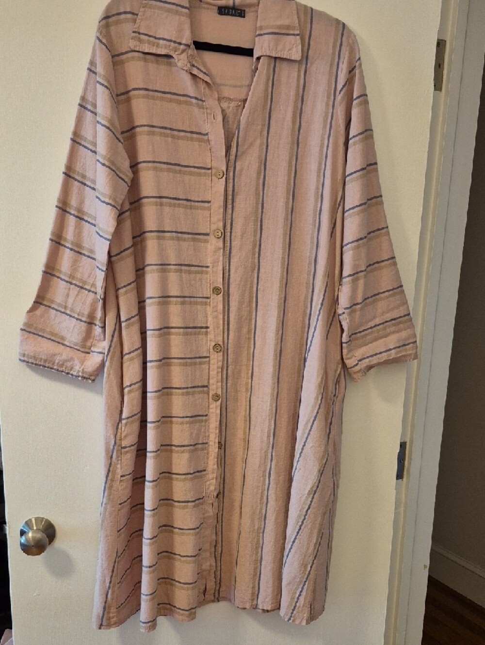 Saga Made in Italy Pink, Navy, Beige Striped Duster -